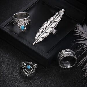 *BERTHA* 4-Pc Silver Feather Fashion Ring Set